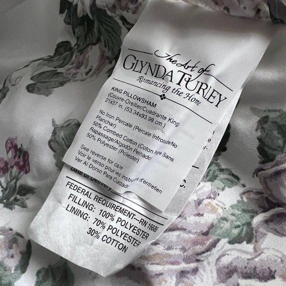 Glynda Turley Romancing Home King Pillow Sham Green Ivy Rose Floral 21x37" - Picture 3 of 3